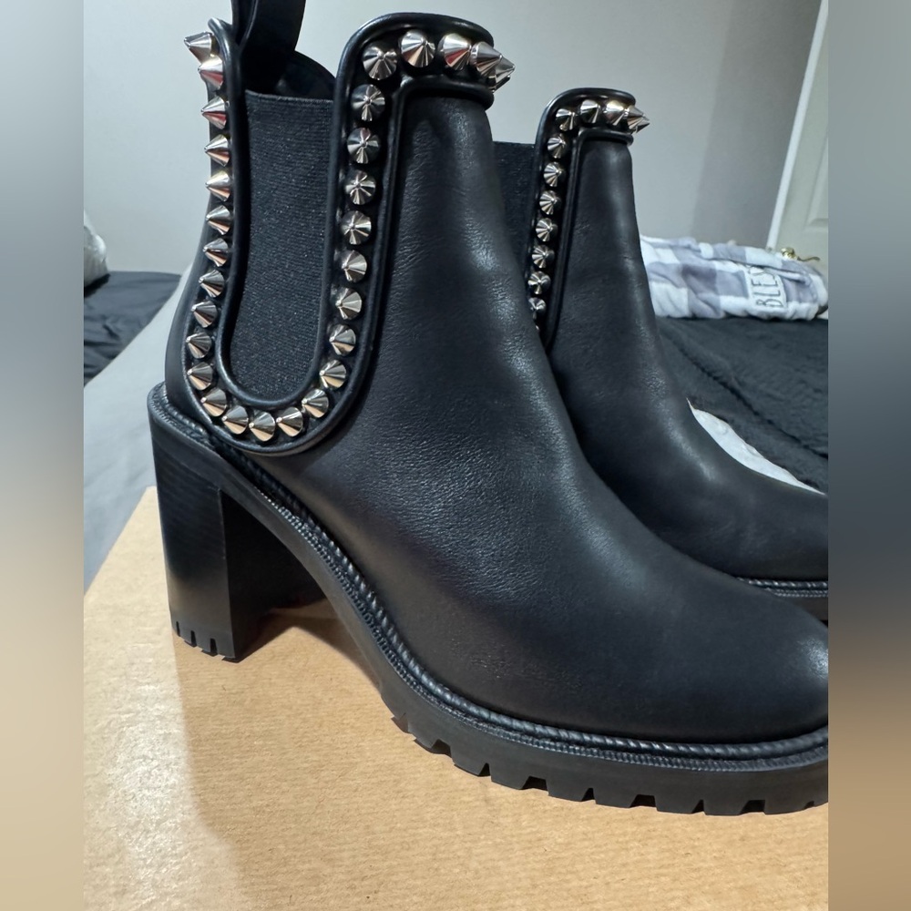 Christian Louboutin Black Leather Studded Chelsea Booties